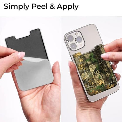 Rossy Cell Phone Wallet Adhesive Card Holder Stick on Wallet Pocket Lycra Credit Card ID Case With Camouflage Tree Stylish Pattern for Back of Phone for All Smartphones