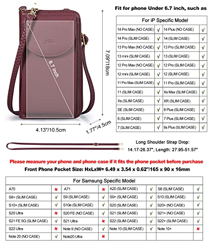 S-ZONE Small Crossbody Bags for Women Phone Purse RFID Blocking Wallet | Card Slots, Vegan Leather, Anti-theft, Multi Pockets, Detachable Adjustable Strap, Travel Eveyday Outing - color: Dark Red