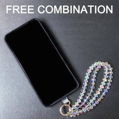 Acofect Crystal Beaded Phone Wrist Strap Charm Chain Wristlet Cellphone Lanyard Bracelet Keychain with Tether Tab Hands-Free - color: Flat Ab White