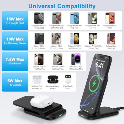 Foldable Wireless Charger Stand Fast Charging for Samsung Galaxy S26 Ultra - color: Black