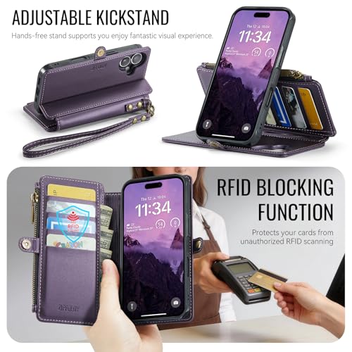 for iPhone 17 - Phone Case Wallet Magnetic Detachable, Purple - color: Deep Purple, size: iPhone 17