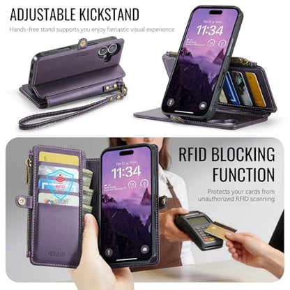 for iPhone 17 - Phone Case Wallet Magnetic Detachable, Purple - color: Deep Purple, size: iPhone 17