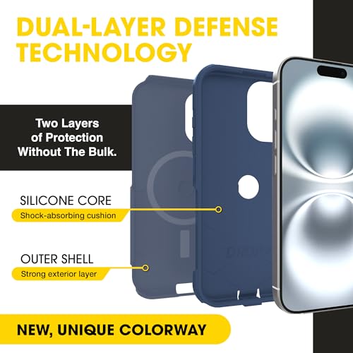 OtterBox iPhone 16 Pro Max – Commuter Series Slim MagSafe Case - Blue Jeans | 3X Military Drop Protection - Dual-Layer Design - Pocket-Friendly - Raised Edges - Port Covers - Non-Retail Packaging - color: Blue Jeans
