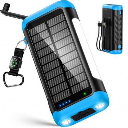 Solar Power Bank Portable Charger 66800mAh Battery Pack for Camping(Blue) - color: Blue