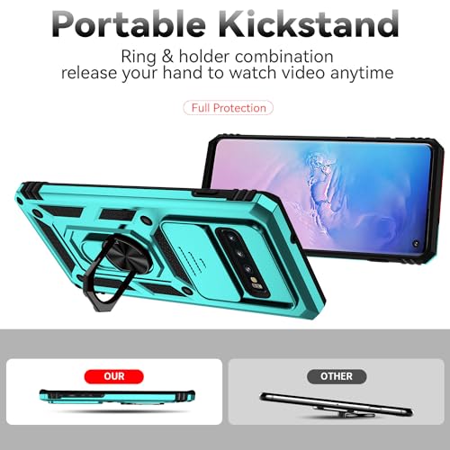 for Samsung Galaxy S10 Plus Case with Camera Lens Cover HD Screen Protector, Military-Grade Drop Tested Magnetic Ring Holder Kickstand Protective Phone Case for Samsung Galaxy S10+ Plus (Mint) - color: Mint with camera cover Military-Grade 2nd gen
