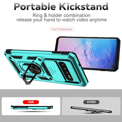 for Samsung Galaxy S10 Plus Case with Camera Lens Cover HD Screen Protector, Military-Grade Drop Tested Magnetic Ring Holder Kickstand Protective Phone Case for Samsung Galaxy S10+ Plus (Mint) - color: Mint with camera cover Military-Grade 2nd gen
