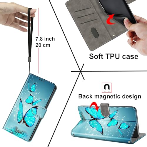 Case Wallet for Motorola Moto G Power 5G 2024, Three Butterfly | Kickstand, 3 Card Holder, Shockproof TPU Interior Shell, PU Leather, Magnetic Flip Cover, Lanyard Strap - color: Pic:10