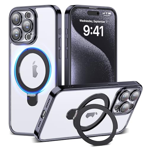 Compatible with iPhone 15 Pro Max Case with Magnetic Ring Stand [Camera Len Protectors][Compatible with Mag-Safe] Clear Plating Phone Case for iPhone 15 Pro Max 6.7",Black - color: Black, size: iPhone 15 Pro Max