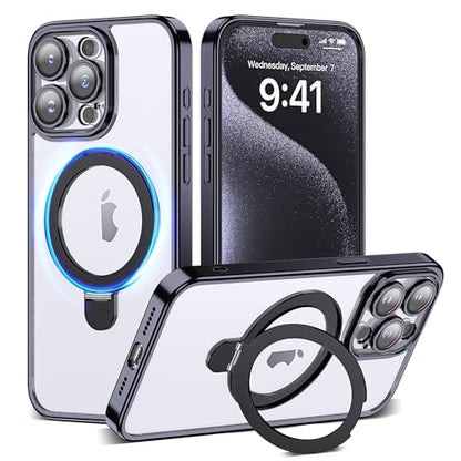 for Plating iPhone 15 Pro Case with Magnetic Stand,Black - color: Black, size: iPhone 15 Pro