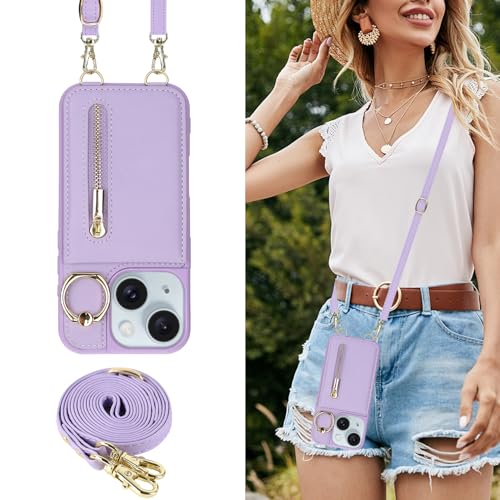 Crossbody Wallet Case for iPhone 11 with Lanyard Strap Card Slot Holder RFID Blocking Ring Kickstand,Magnetic Flip Folio Zipper Purse Case, PU Leather Cover Handbag,Purple - color: Purple, size: iPhone 11(6.1")