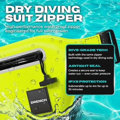 DRENCH 100% Waterproof Waist Pack Neon Yellow | Caribana & Caribbean Carnival Bag for Jouvert, Festivals, EDM Raves, Pool Parties, Travel & High Visibility Outdoor Use | Waterproof Phone Pouch Dry Bag - color: Neon Yellow