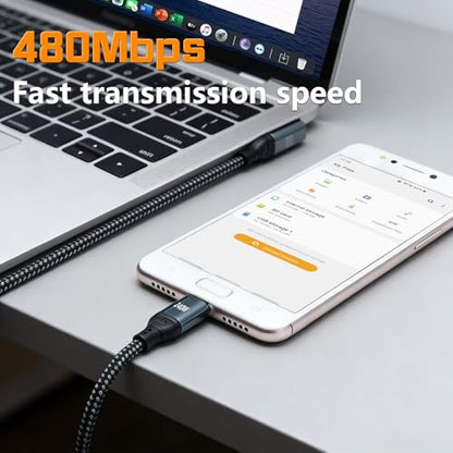 Danfetsoy 240W Right Angle USB C to USB C Cable [6.6ft / 2Pack Type C ], Nylon Braided Type C Male to Male Fast Charging Cable for iPhone 16/15, Galaxy S25/S24 Ultra, MacBook, Laptop, Black
