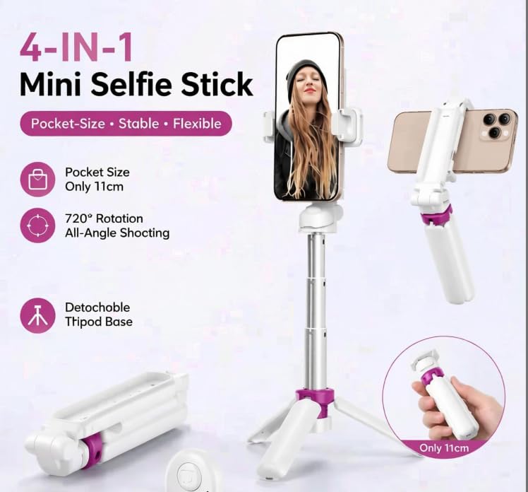 Mini Foldable Selfie Stick Tripod Stand, 360° Rotatable Portable Travel Phone Holder, Universal Smartphone Mount for Self‑Shooting & Live Streaming-White - color: White