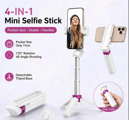 Mini Foldable Selfie Stick Tripod Stand, 360° Rotatable Portable Travel Phone Holder, Universal Smartphone Mount for Self‑Shooting & Live Streaming-White - color: White