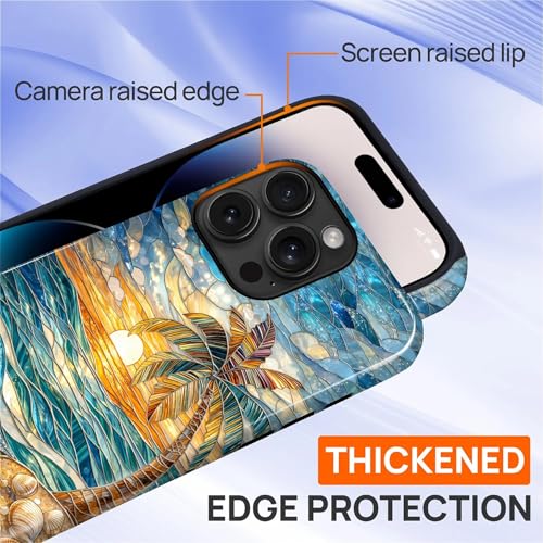 Case for iPhone 14 Pro, Dual Layer Phone Cover, Stained Glass Beach Palm - color: Stained Glass Beach Palm, size: Iphone 14 Pro