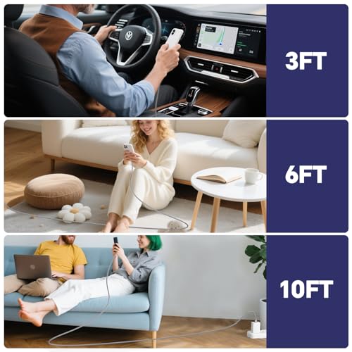 Compatible with Phone Chargers - 3 Pack 10ft USB A Liightning Cable, Fast Charging & Data Sync Cord, Compatible with Phone 14/13/12/11/Pro/Max/XS/XR/X/8/7/6/Plus/Pad etc.