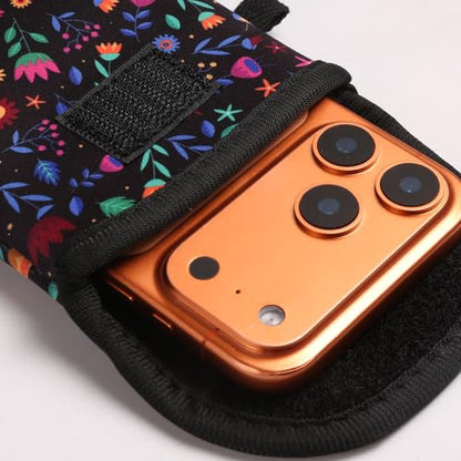 Neoprene Phone Sleeve Bag Pouch Case with Crossbody Strap Compatible for iPhone 17 Pro Max Air 16 Plus / Galaxy S26 Ultra / S26+ S25 FE A17 A36 A56 / Pixel 10 Pro XL / OnePlus 15 13 (Vivid Floral) - color: Vivid Floral