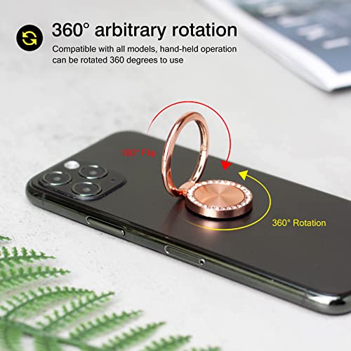 [2 Pack] Concentric Circular Texture Diamond Setting Cell Phone Ring Holder Stand, 360 Degree Rotation and 180 DegreeAdjustable Finger Ring Kickstand with Polished Metal Phone Grip (Champagne)