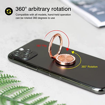 [2 Pack] Concentric Circular Texture Diamond Setting Cell Phone Ring Holder Stand, 360 Degree Rotation and 180 DegreeAdjustable Finger Ring Kickstand with Polished Metal Phone Grip (Champagne)