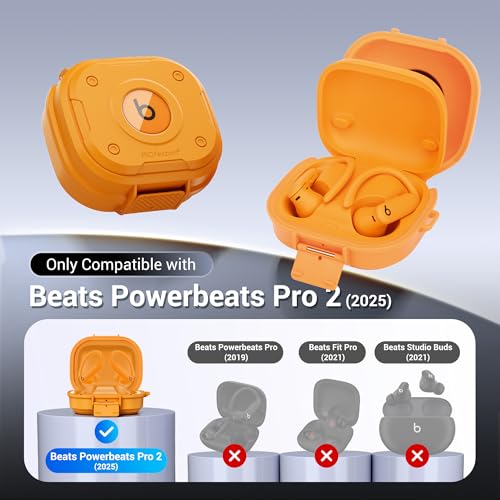PROfezzion for Beats Powerbeats Pro 2 Case Cover with Lock, Heavy Duty - color: Electric Orange