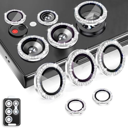 Guppy Bling Camera Lens Protector for Galaxy S26 Ultra, Individual Aluminum Alloy Ring Lens Cover with HD Clear Tempered Glass Camera, Case Friendly, Scratch Proof (Silver Diamond) - color: Silver