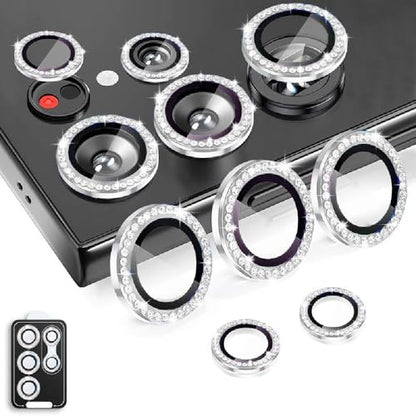 Guppy Bling Camera Lens Protector for Galaxy S26 Ultra, Individual Aluminum Alloy Ring Lens Cover with HD Clear Tempered Glass Camera, Case Friendly, Scratch Proof (Silver Diamond) - color: Silver