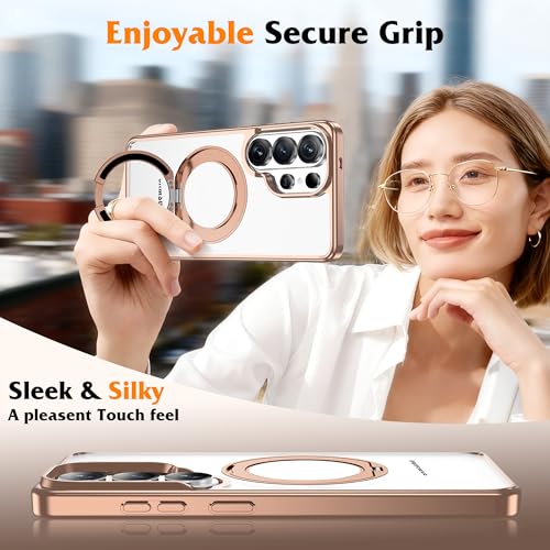 Compatible with Clear Samsung Galaxy S26 Ultra Case with 360° Invisible Magnetic Ring Stand [Compatible with Mag-Safe] Shockproof Plating Phone Case for S26 Ultra 6.9",Desert Gold - color: Desert Gold, size: Samsung Galaxy S26 Ultra
