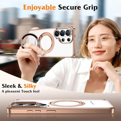 Compatible with Clear Samsung Galaxy S26 Ultra Case with 360° Invisible Magnetic Ring Stand [Compatible with Mag-Safe] Shockproof Plating Phone Case for S26 Ultra 6.9",Desert Gold - color: Desert Gold, size: Samsung Galaxy S26 Ultra