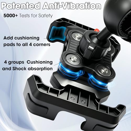 2026 Upgrade Motorcycle Phone Mount with 4-Point Vibration Damper, Anti-Shake Bike Phone Holder for Handlebar, Shockproof Bicycle Clip for iPhone 17 16 15 14 Pro Max, Samsung S25 S24, 4.7-7"