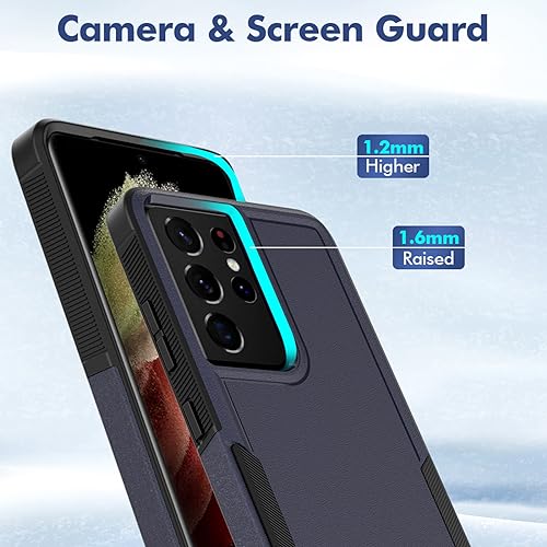 for Samsung Galaxy S21 Ultra Case: Dual Layer Protective Heavy Duty Cell Phone Cover Shockproof Rugged with Screen Protector - Military Protection Bumper Tough - Samsung Galaxy S21 Ultra 5G, Blue - color: Navy Blue (PC) + Black (TPU)