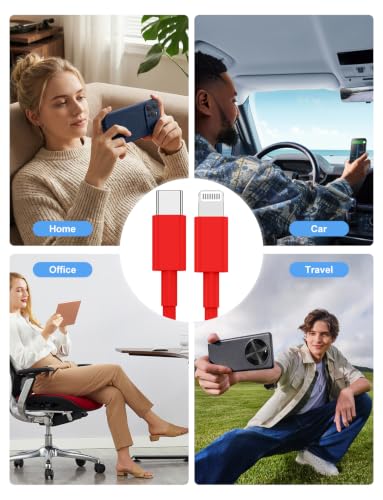 USB C to Lightning Cable [Apple MFi Certified] - 2Pack 6/10FT - Red - color: Red, size: 6ft+10ft