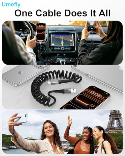 Coiled USB A to Lightning Cable for Car, 2 Pack iPhone Charger Cable 3FT - style: Coiled USB-A to Lightning