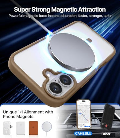 CAHEJILU Magnetic for iPhone 16 Case,[Compatible with MagSafe][Military Grade Drop Protection] Anti-Fingerprint Translucent Matte Shockproof Protective Case for iPhone 16 Phone Case 6.1",Brown - color: Brown