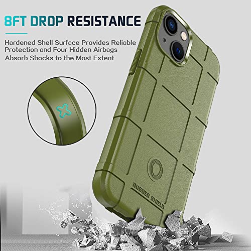 Rugged Shield 8ft Drop Proof TPU Thick Armor Tactical Protective Case Compatible with iPhone 14 (6.1 inches) - Army Green - color: Army Green, size: iPhone 14
