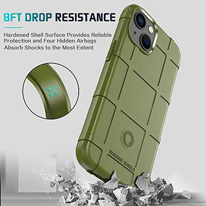 Rugged Shield 8ft Drop Proof TPU Thick Armor Tactical Protective Case Compatible with iPhone 14 (6.1 inches) - Army Green - color: Army Green, size: iPhone 14