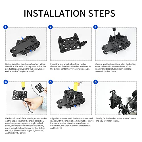 Qiilu Vibration Dampening Motorcycle Phone Mount, Bike Phone Holder Motorcycle Mobile Phone Holder Shock Absorber Phone Bracket Buffer Black for Motorcycle Bike ATV UTV