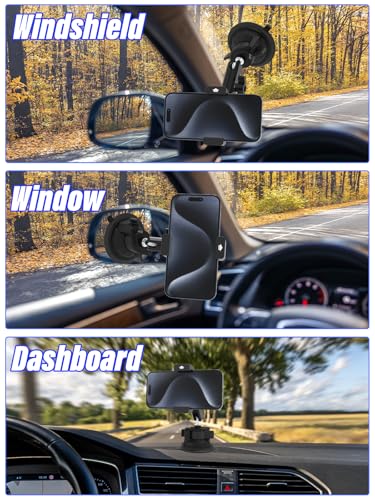 Suction Cup Car Phone Holder, Metal Phone Mount for Car Windshield