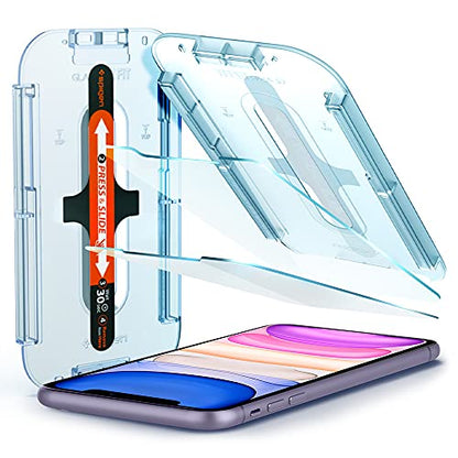 Spigen Tempered Glass Screen Protector [GlasTR EZ FIT] designed for iPhone 11 / iPhone XR [6.1 inch] [Case Friendly] - 2 Pack | 9H+ tempered glass, Scratch resistance, auto-align tray, Lab-tested 100% clarity, Original touch, Case-friendly, 2 Pack - size:
