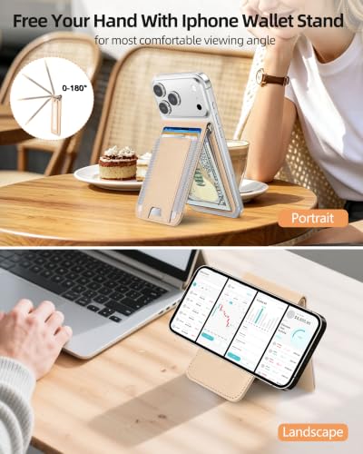 for MagSafe Wallet with Money Clip, ID Window & 8 Card Holder | Stronger Magnetic Wallet for iPhone 17/16/15/14/13/12 Series, RFID Blocking, for iPhone Wallet with Adjustable Stand - color: Gold