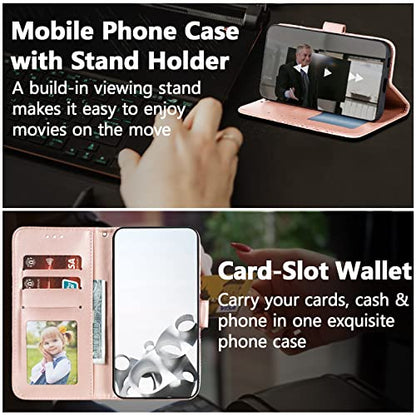 EYZUTAK Case for iPhone 14 Plus, Premium PU Leather Magnetic Flip Wallet Case with Card Holder Cash Slot Lanyard Strap Kickstand Function Embossed Mandala Flower Pattern Shockproof Cover - Rose Gold - color: Rose Gold, size: iPhone 14 Plus