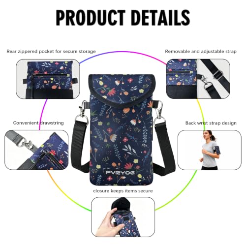 Neoprene Phone Sleeve Pouch Case Bag for Men Women w/Crossbody Strap/Neck Lanyard for iPhone 17/16/15/14 Pro Max, Samsung S25，Pixel 10 - color: Dark Blue Flower Cell Phone Sleeves