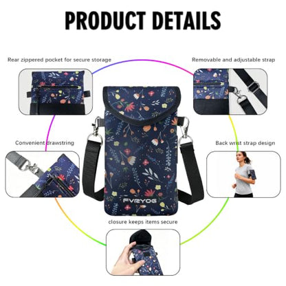 Neoprene Phone Sleeve Pouch Case Bag for Men Women w/Crossbody Strap/Neck Lanyard for iPhone 17/16/15/14 Pro Max, Samsung S25，Pixel 10 - color: Dark Blue Flower Cell Phone Sleeves