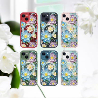 for iPhone 13 Mini 5.4" Magnetic Case【Compatible with MagSafe】 Aesthetic Oil Painting Stained Glass Flower Design, Slim Fit Hard PC Back Shockproof Cute Clear Phone Cover, Blue Purple - color: Blue Purple, size: iPhone 13 Mini