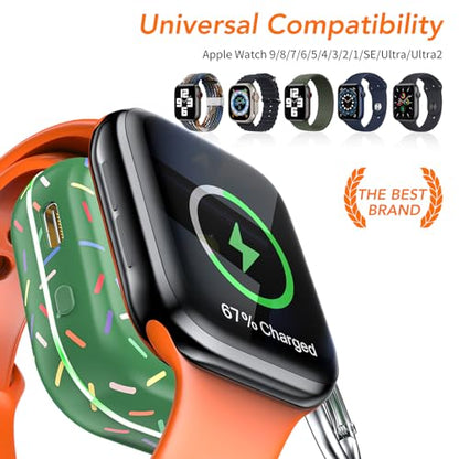 Portable Wireless Charger for Apple Watch Series 10/9/8/UItra/7/6/5/4/3/2/SE/Nike,Compact Travel Purse Essentials Magnetic iWatch Charger 1200mAh Extra Power Bank Keychain Style - color: Colorful Dark Green