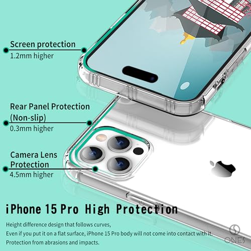 ONES Clear Case for iPhone 15 Pro Anti-Yellowing Crystal Clear Case, Military-Grade Shockproof Slim Transparent Phone Cover with Camera Guard - color: HD High Transparency, size: iPhone 15 Pro