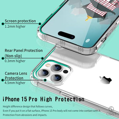ONES Clear Case for iPhone 15 Pro Anti-Yellowing Crystal Clear Case, Military-Grade Shockproof Slim Transparent Phone Cover with Camera Guard - color: HD High Transparency, size: iPhone 15 Pro