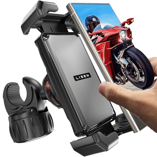 LISEN Motorcycle Phone Mount, [1s Quick Lock] [100mph Military Anti Shake], Dirt Bike Phone Holder, Electric Motorcycle Phone Holder Clamp for iPhone 16 15 Samsung Galaxy, All 4.6-7" Cell Phones