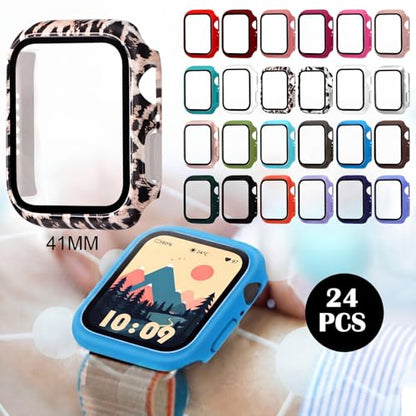 Sieral 24 Pack Watch Case with Tempered Glass Screen Protector Compatible with Iwatch 41mm Series 9/8/7, Hard PC Full Scratch Resistant Bumper Protective Face Cover Accessories - size: 41mm Compatible with Series 9/8/7