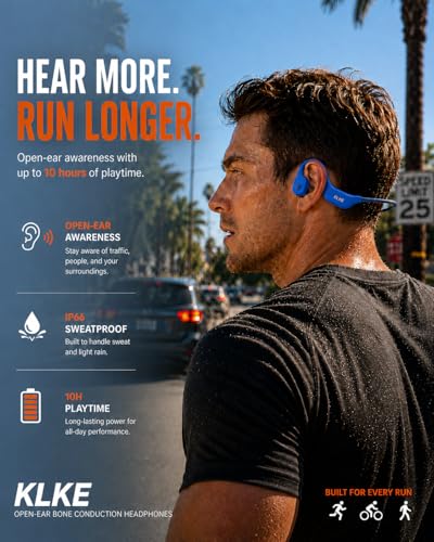 Bone Conduction Headphones for Running with mic and Rear Safety Light - color: KLKE-Blue