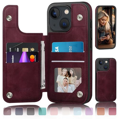 DJDUCK Designed for iPhone 15 Case Wallet with Card Holder, [Magnetic Clasp Cover] [RFID Blocking Leather Protection] Shockproof Women Men Cases 6.1 Inch for Apple 15 Wine Red - color: Wine Red